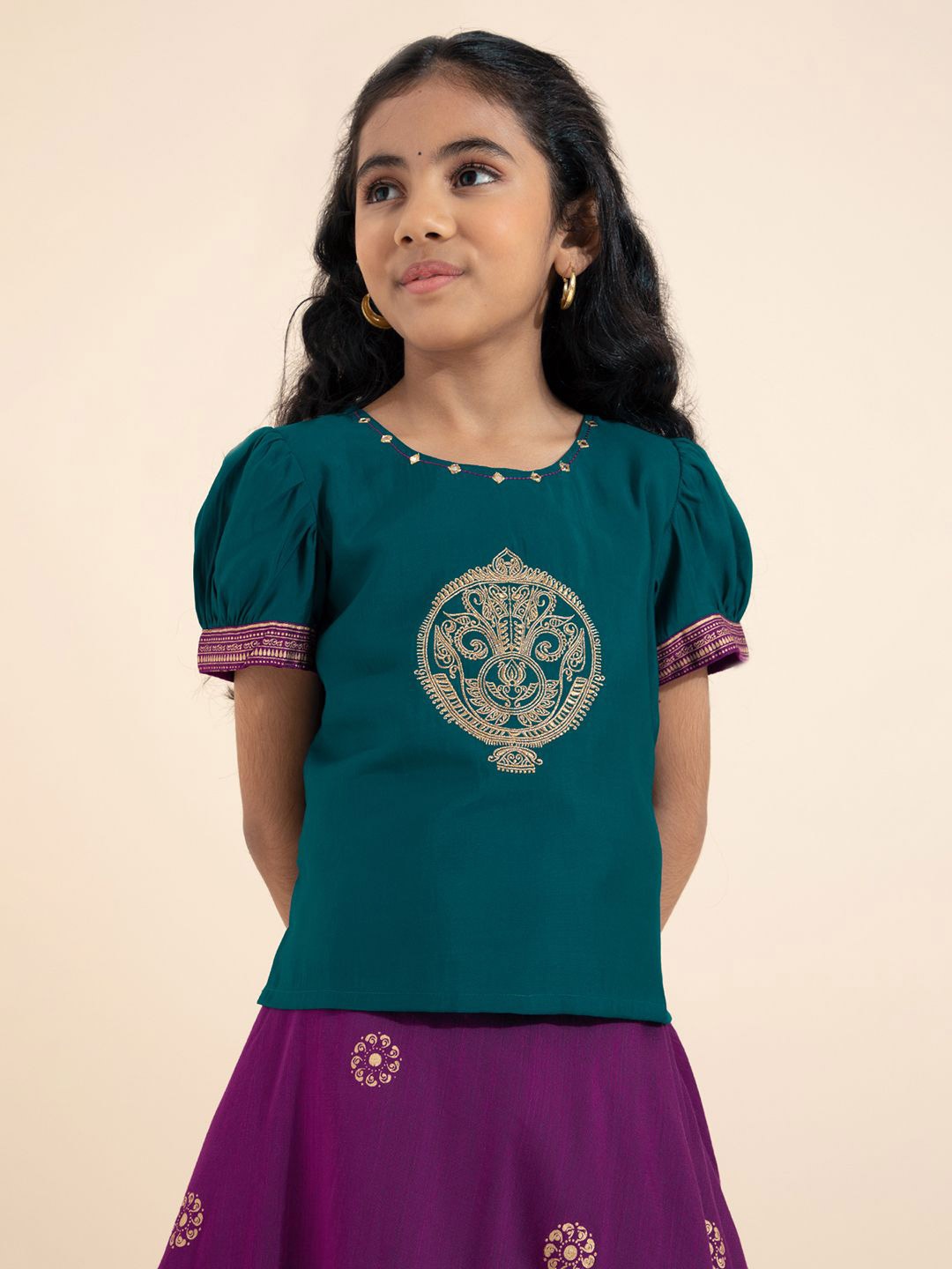 Maybell Girls Embroidered Mirror Work Foil Print Ready to Wear Lehenga & Blouse, Green
Maybell Girls Embroidered Mirror Work Foil Print Ready to Wear Lehenga & Blouse, Green