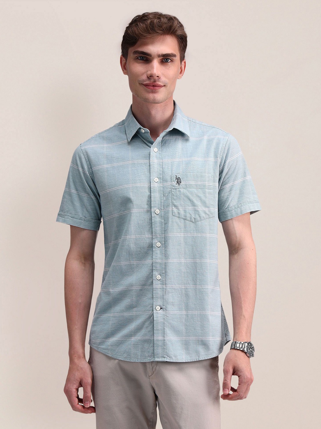 U.S. Polo Assn. Men Classic Cutaway Collar Tartan Checked Cotton Formal Shirt, Green
U.S. Polo Assn. Men Classic Cutaway Collar Tartan Checked Cotton Formal Shirt, Green