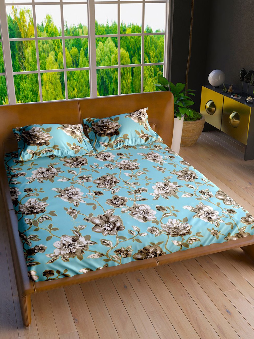 LABHAM Blue & Brown Floral Printed 160 TC Pure Cotton King Bedsheet With 2 Pillow Covers
LABHAM Blue & Brown Floral Printed 160 TC Pure Cotton King Bedsheet With 2 Pillow Covers