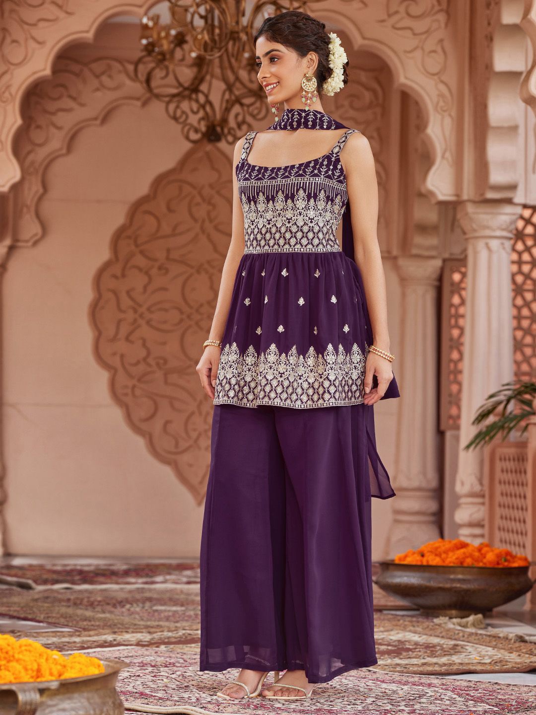 WOMEN PLUS Ethnic Motifs Embroidered A-Line Kurta with Trousers & With Dupatta, Purple
WOMEN PLUS Ethnic Motifs Embroidered A-Line Kurta with Trousers & With Dupatta, Purple