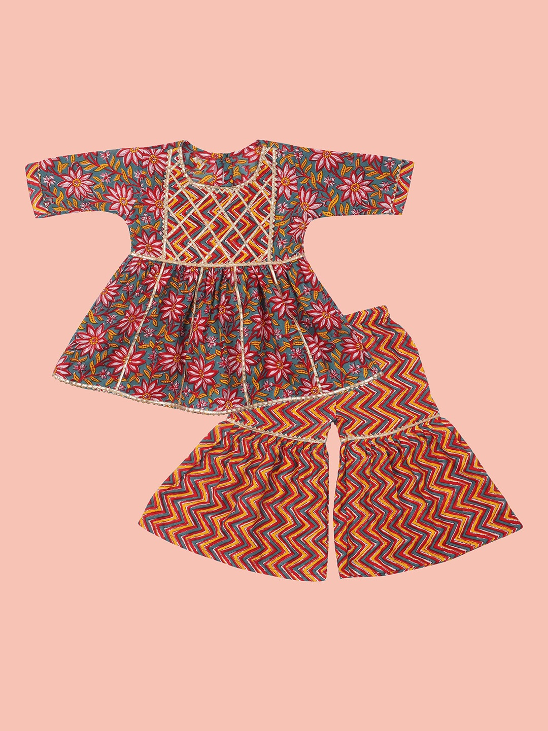 Arshia Fashions Girls Floral Printed Gotta Patti Anarkali Kurti with Sharara, Red
Arshia Fashions Girls Floral Printed Gotta Patti Anarkali Kurti with Sharara, Red
