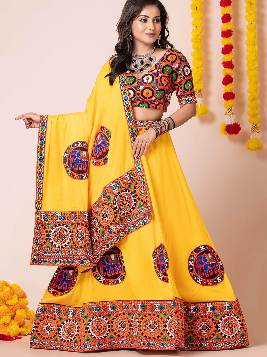 Angroop Embroidered Mirror Work Semi-Stitched Lehenga & Unstitched Blouse With Dupatta, Yellow
Angroop Embroidered Mirror Work Semi-Stitched Lehenga & Unstitched Blouse With Dupatta, Yellow