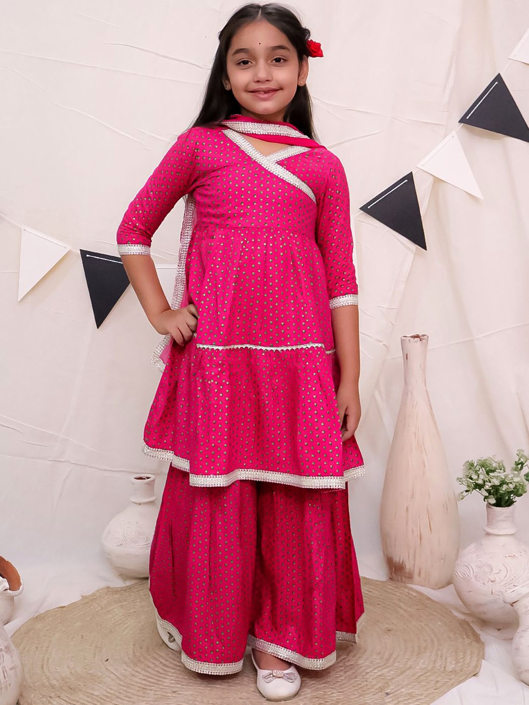 Ka-mee Girls Ethnic Motifs Printed Gotta Patti Pure Cotton Kurta with Sharara & Dupatta, Pink
Ka-mee Girls Ethnic Motifs Printed Gotta Patti Pure Cotton Kurta with Sharara & Dupatta, Pink