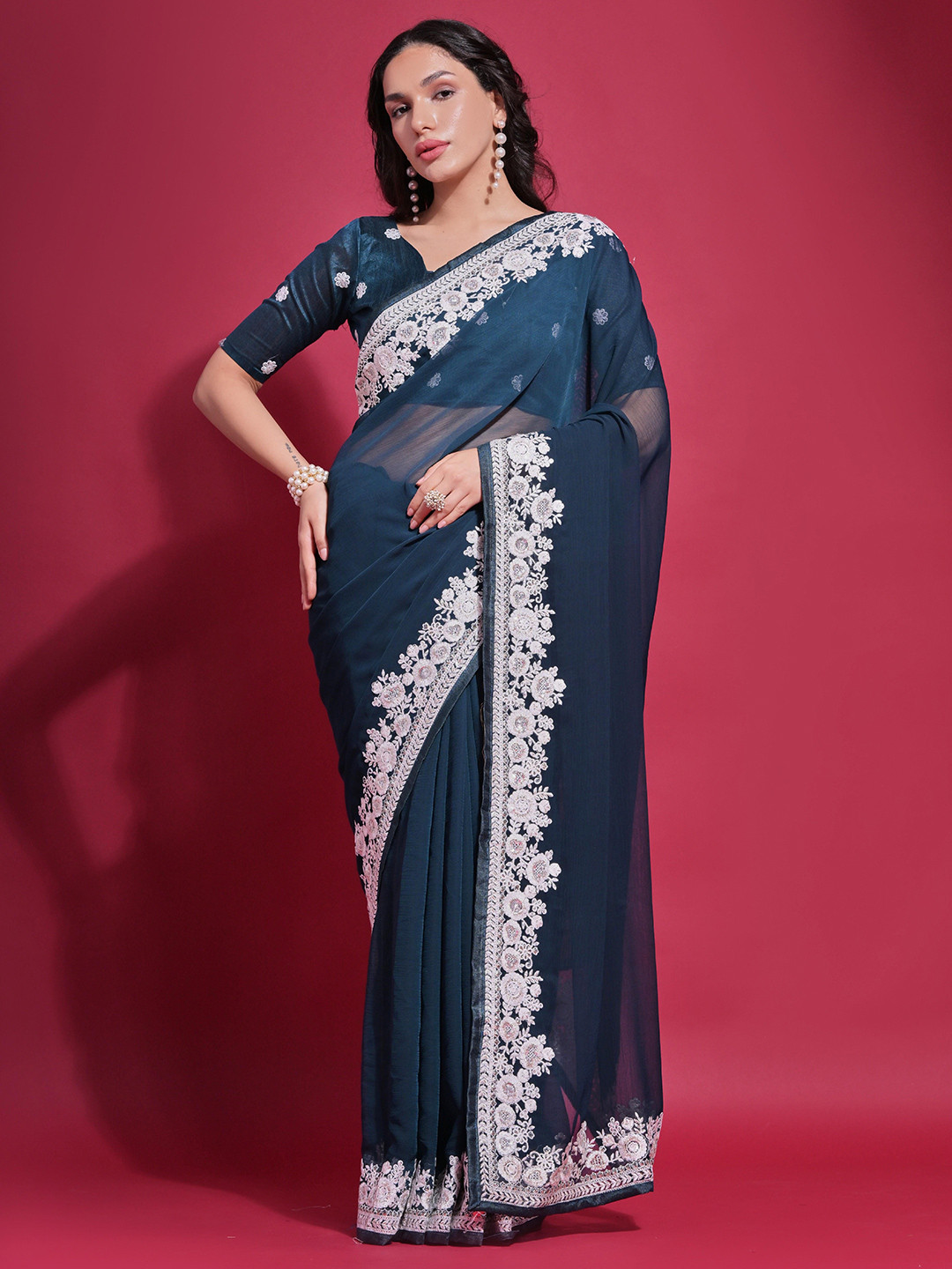 Krimmple Embroidered Pure Georgette Saree, Blue
Krimmple Embroidered Pure Georgette Saree, Blue