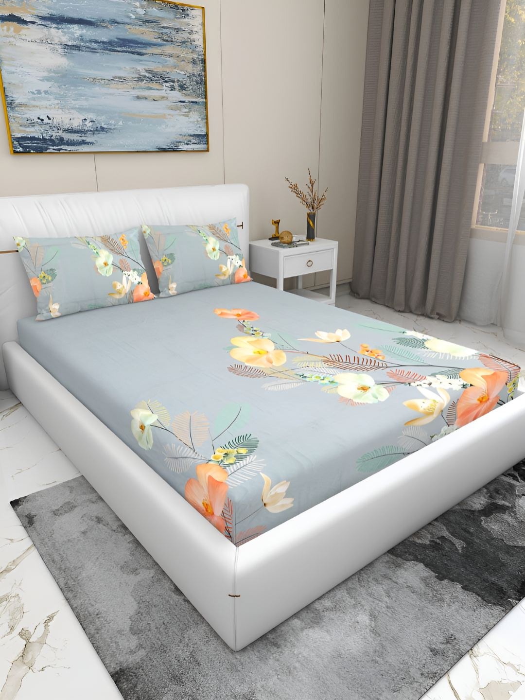 GAPU & BALY Kids Grey & Peach Colored Floral Printed 180TC King Bedsheet & 2 Pillow Covers
GAPU & BALY Kids Grey & Peach Colored Floral Printed 180TC King Bedsheet & 2 Pillow Covers