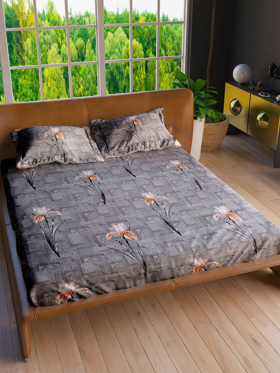 LABHAM Jubilee Grey & Orange Floral Printed 160 TC Cotton King Bedsheet & 2 Pillow Covers
LABHAM Jubilee Grey & Orange Floral Printed 160 TC Cotton King Bedsheet & 2 Pillow Covers