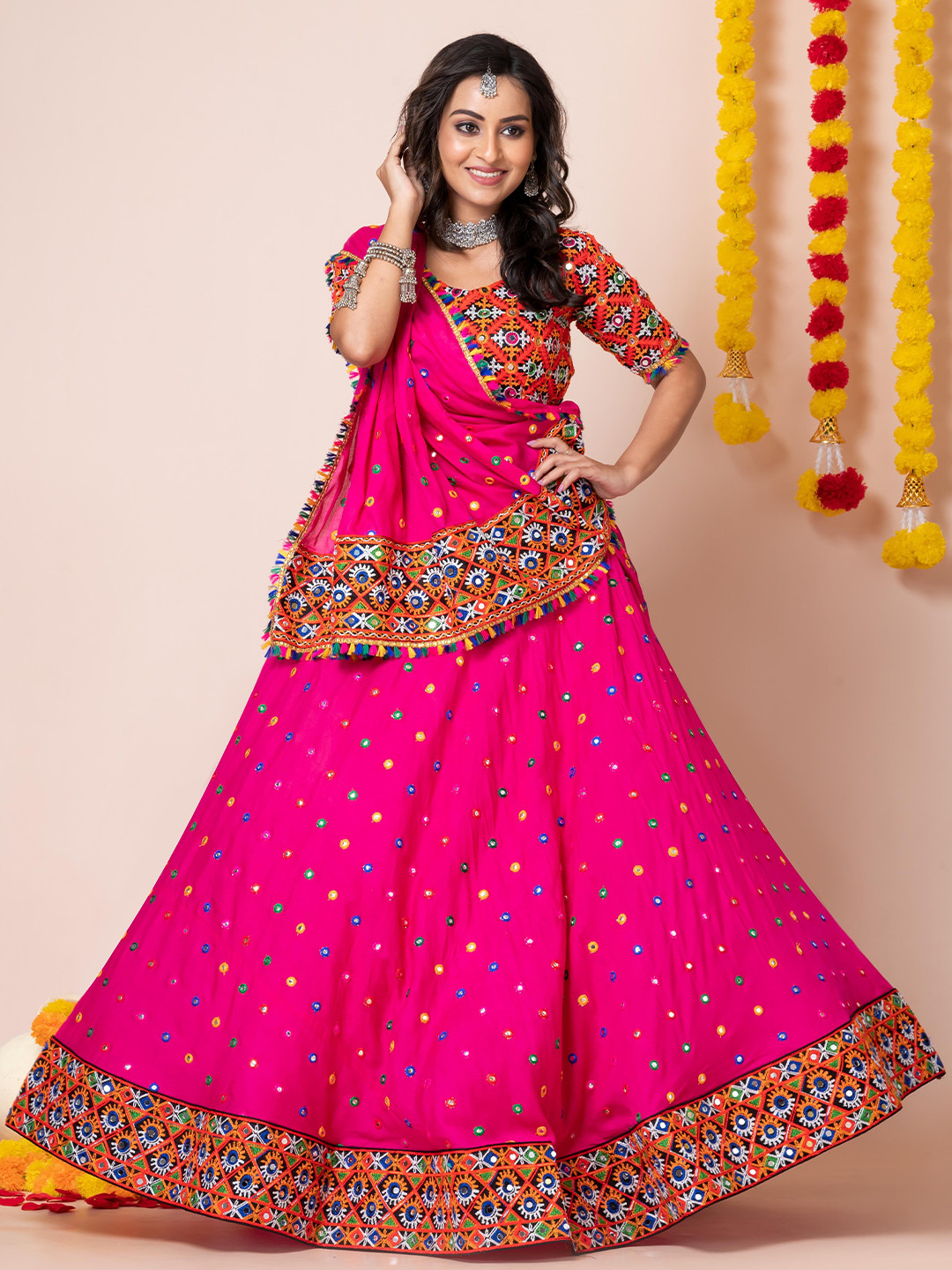 Angroop Embroidered Mirror Work Semi-Stitched Lehenga & Unstitched Blouse With Dupatta, Pink
Angroop Embroidered Mirror Work Semi-Stitched Lehenga & Unstitched Blouse With Dupatta, Pink