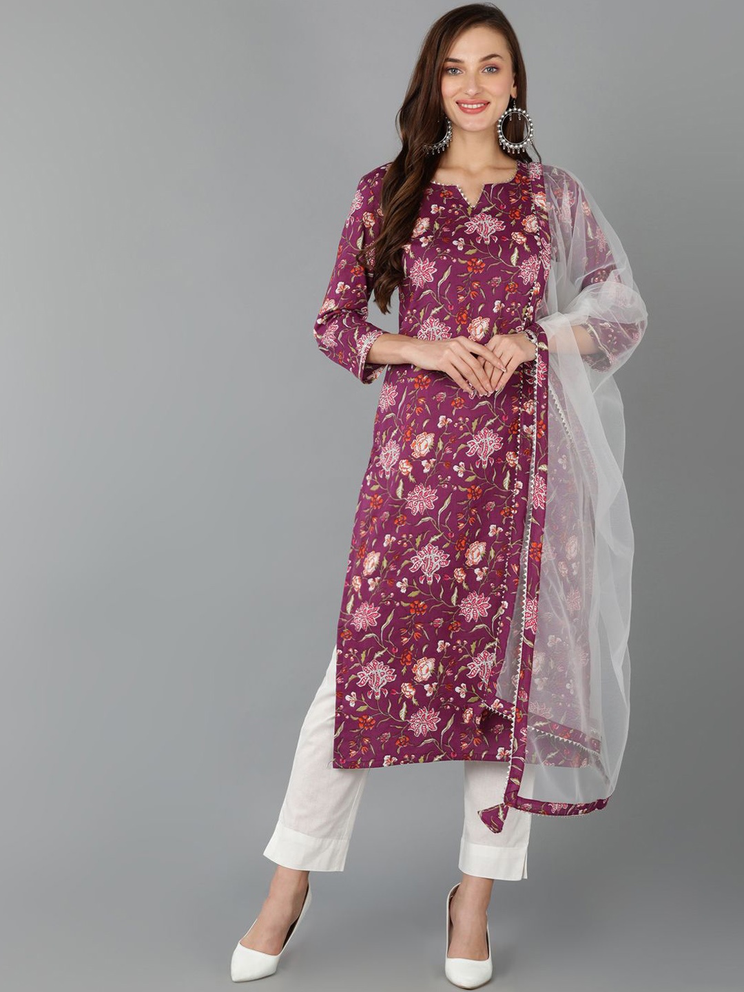 AHIKA Purple Floral Printed Notch Neck Gotta Patti Straight Kurta with Trousers & Dupatta
AHIKA Purple Floral Printed Notch Neck Gotta Patti Straight Kurta with Trousers & Dupatta