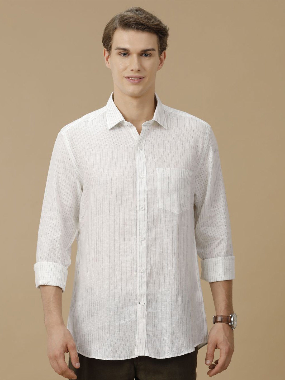 Linen Club Men Contemporary Spread Collar Vertical Striped Linen Slim Fit Casual Shirt, White
Linen Club Men Contemporary Spread Collar Vertical Striped Linen Slim Fit Casual Shirt, White