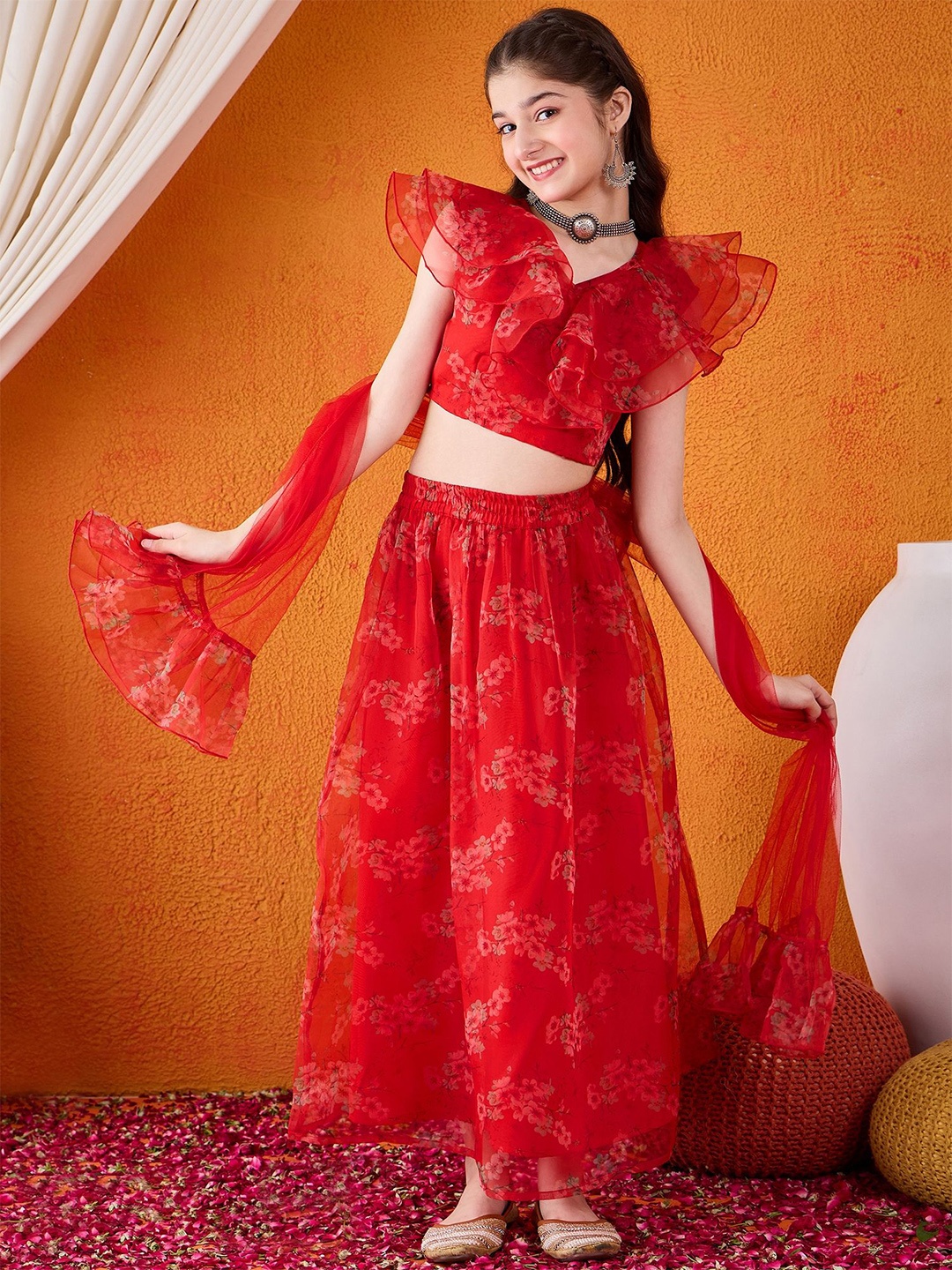 Cherry & Jerry Girls Printed V-Neck Organza Ready to Wear Lehenga Blouse With Dupatta, Red
Cherry & Jerry Girls Printed V-Neck Organza Ready to Wear Lehenga Blouse With Dupatta, Red