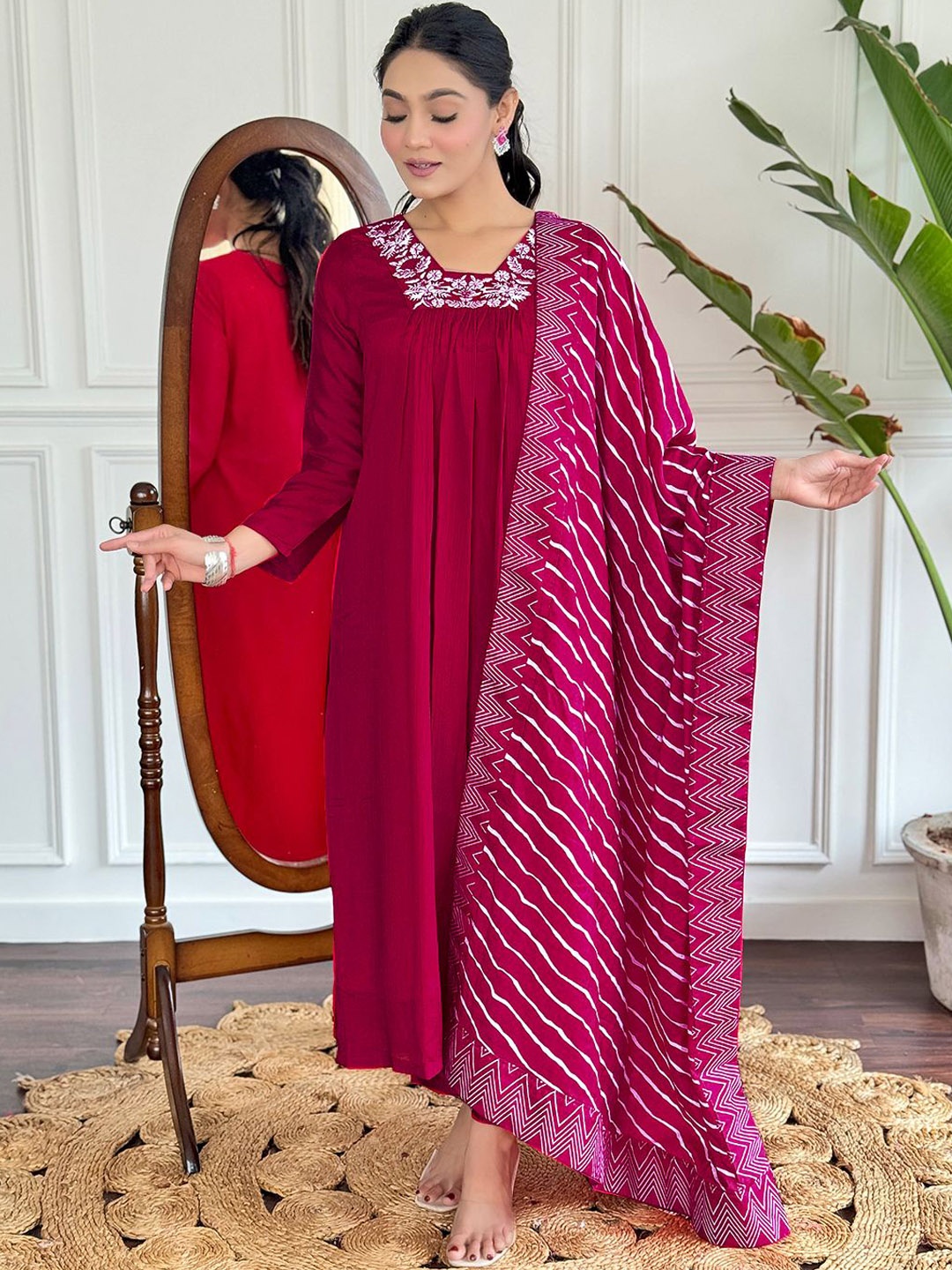 KALINI Pink Embroidered Pleated Thread Work Silk Chiffon Kurta with Trouser & Dupatta
KALINI Pink Embroidered Pleated Thread Work Silk Chiffon Kurta with Trouser & Dupatta
