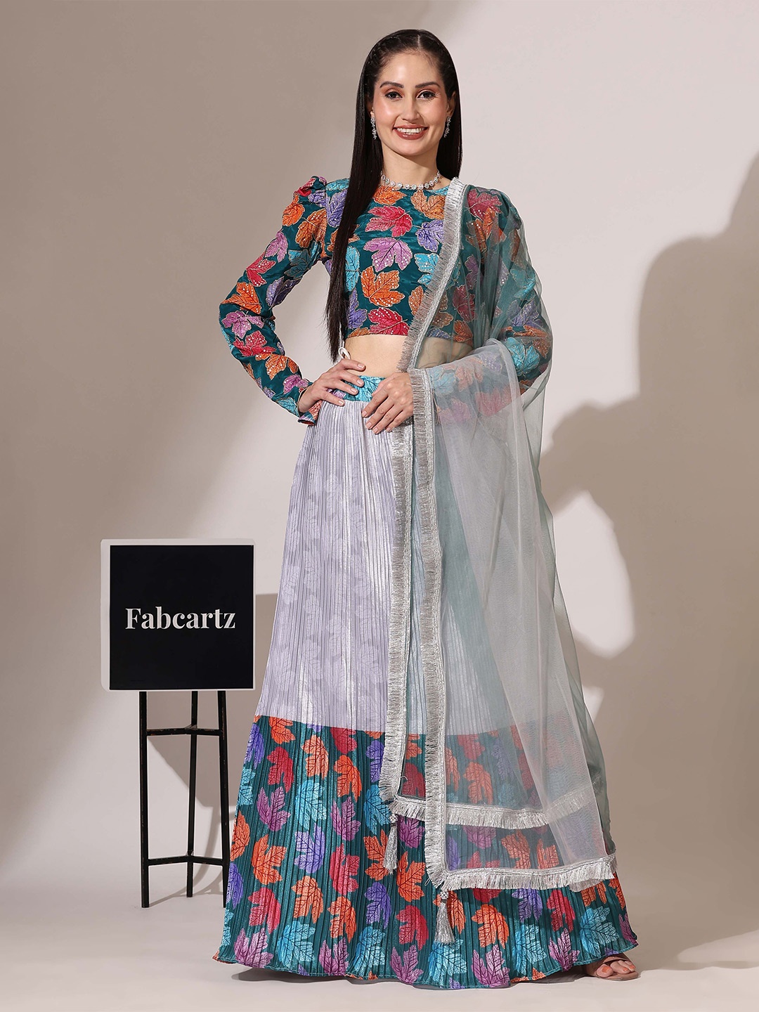 Fabcartz Printed Sequinned Silk Semi Stitched Lehenga & Unstitched Blouse With Dupatta, Blue
Fabcartz Printed Sequinned Silk Semi Stitched Lehenga & Unstitched Blouse With Dupatta, Blue