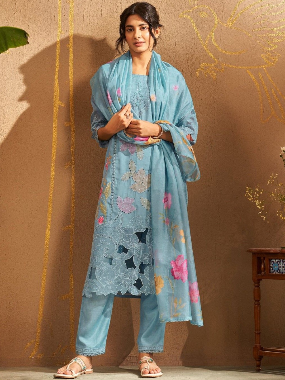 AUTUMN LANE Bushra Sky Floral Embroidered Straight Kurta with Trousers & Dupatta, Blue
AUTUMN LANE Bushra Sky Floral Embroidered Straight Kurta with Trousers & Dupatta, Blue