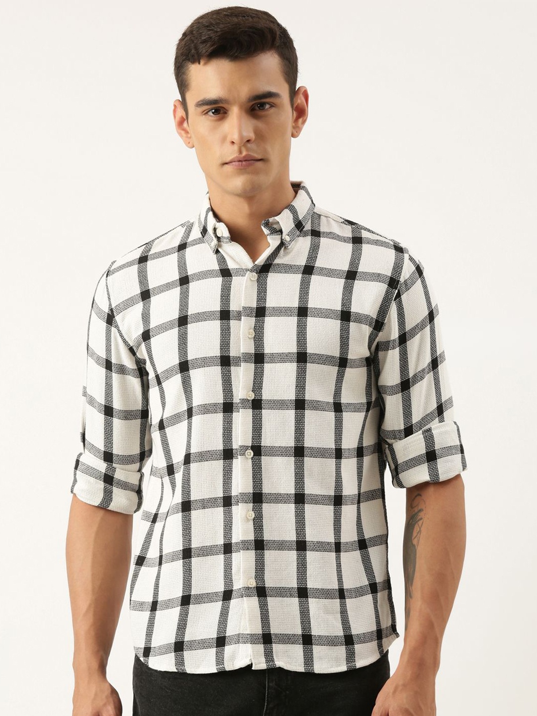 ROLLER FASHIONS Men Button-Down Collar Tartan Checked Cotton Slim Fit Casual Shirt, White
ROLLER FASHIONS Men Button-Down Collar Tartan Checked Cotton Slim Fit Casual Shirt, White
