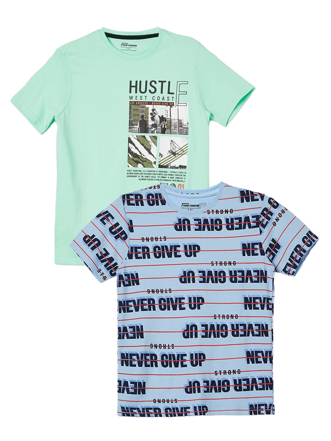Fame Forever by Lifestyle Boys Pack Of 2 Typography Print Round Neck Pure Cotton T-shirts, Blue
Fame Forever by Lifestyle Boys Pack Of 2 Typography Print Round Neck Pure Cotton T-shirts, Blue