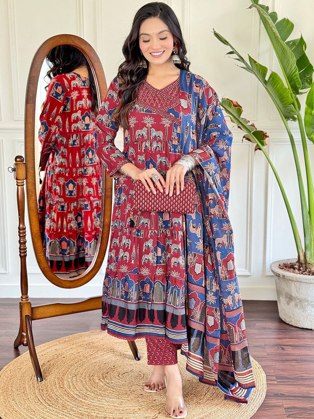 KALINI Women Ethnic Motifs Printed Regular Pure Cotton Kurta with Trousers & With Dupatta, Rust
KALINI Women Ethnic Motifs Printed Regular Pure Cotton Kurta with Trousers & With Dupatta, Rust