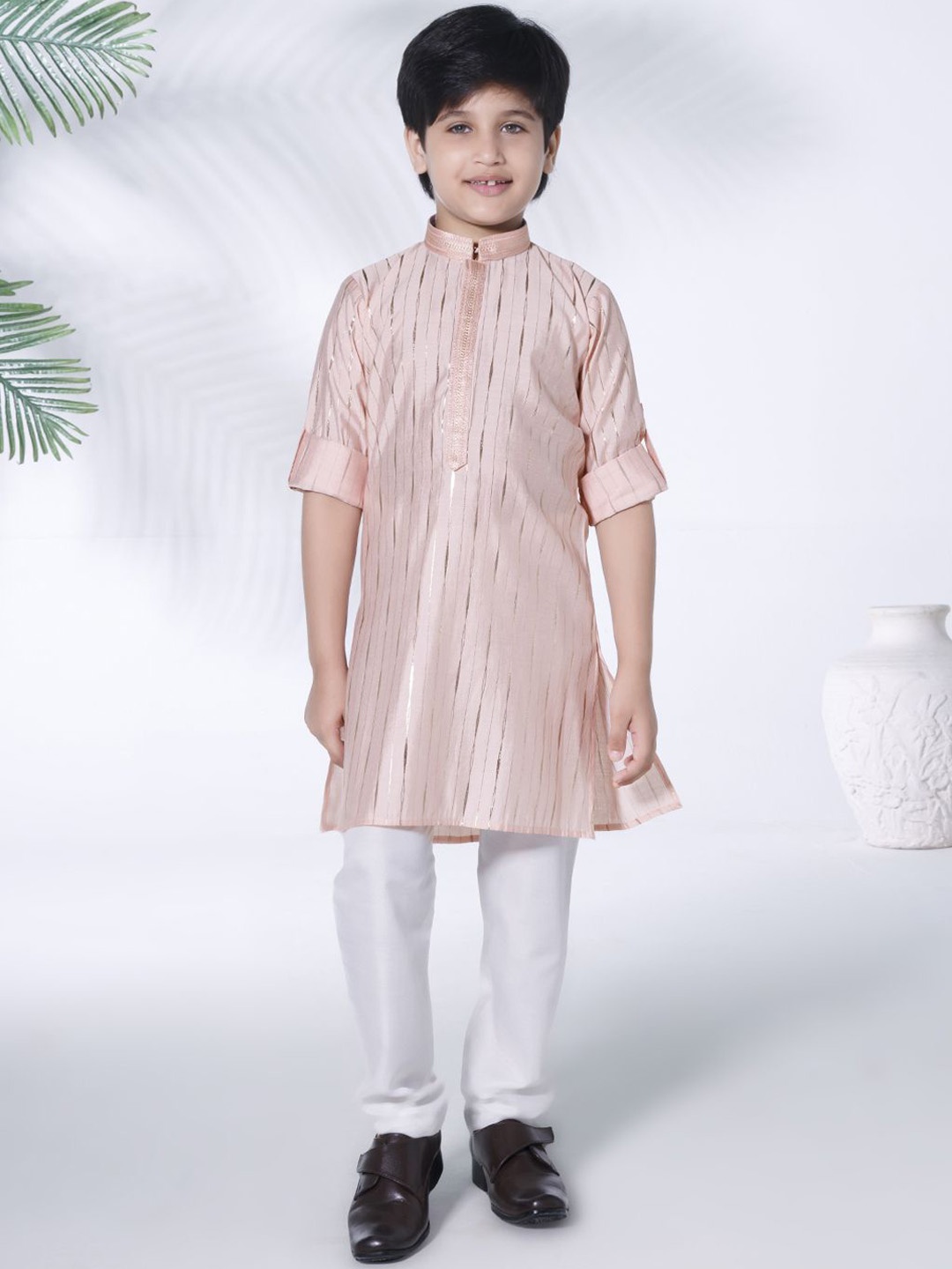 Ministitch Boys Foli Printed Mandarin Collar Cotton Silk Straight Kurta with Pyjama, Peach
Ministitch Boys Foli Printed Mandarin Collar Cotton Silk Straight Kurta with Pyjama, Peach