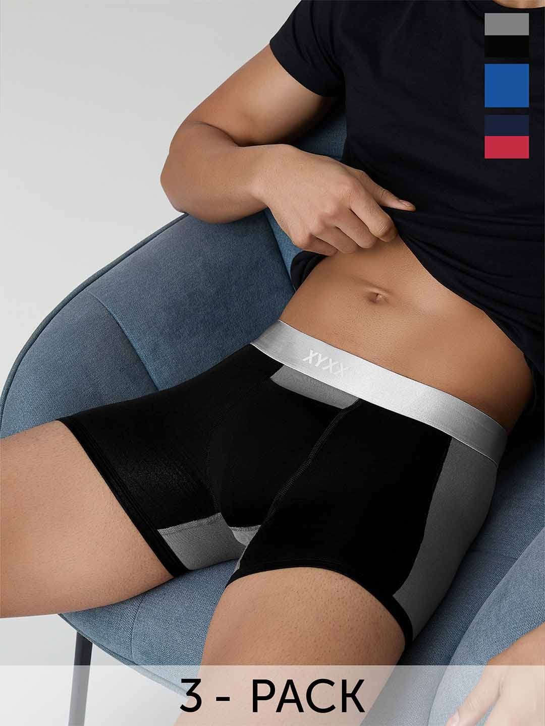 XYXX Men IntelliSoft Antimicrobial Micro Modal Pack of 3 Illuminati Trunks XYTRNK3PCKN350, Navy blue
XYXX Men IntelliSoft Antimicrobial Micro Modal Pack of 3 Illuminati Trunks XYTRNK3PCKN350, Navy blue