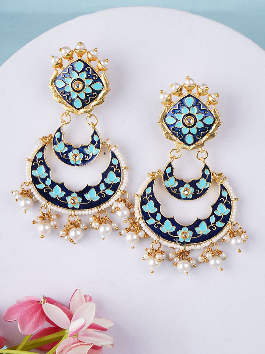 Adwitiya Collection Gold Plated Artificial Stones Studded Classic Chandbalis, Navy blue
Adwitiya Collection Gold Plated Artificial Stones Studded Classic Chandbalis, Navy blue