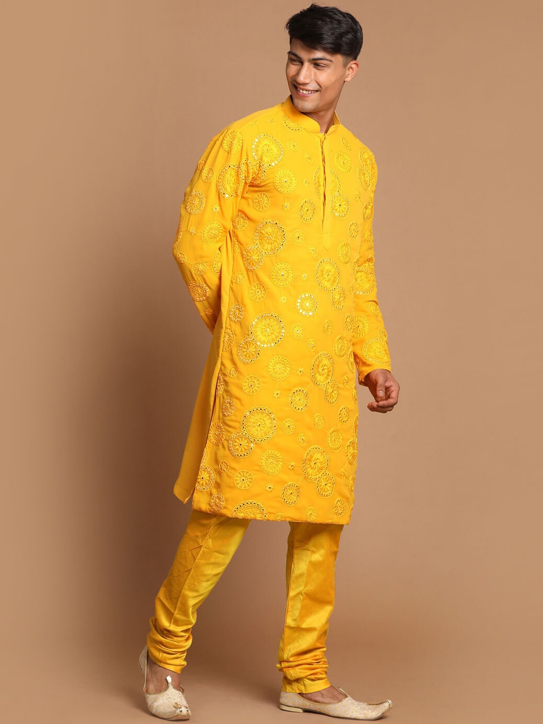 SHRESTHA BY VASTRAMAY Men Yellow Ethnic Motifs Embroidered Mirror Work Kurta with Churidar
SHRESTHA BY VASTRAMAY Men Yellow Ethnic Motifs Embroidered Mirror Work Kurta with Churidar