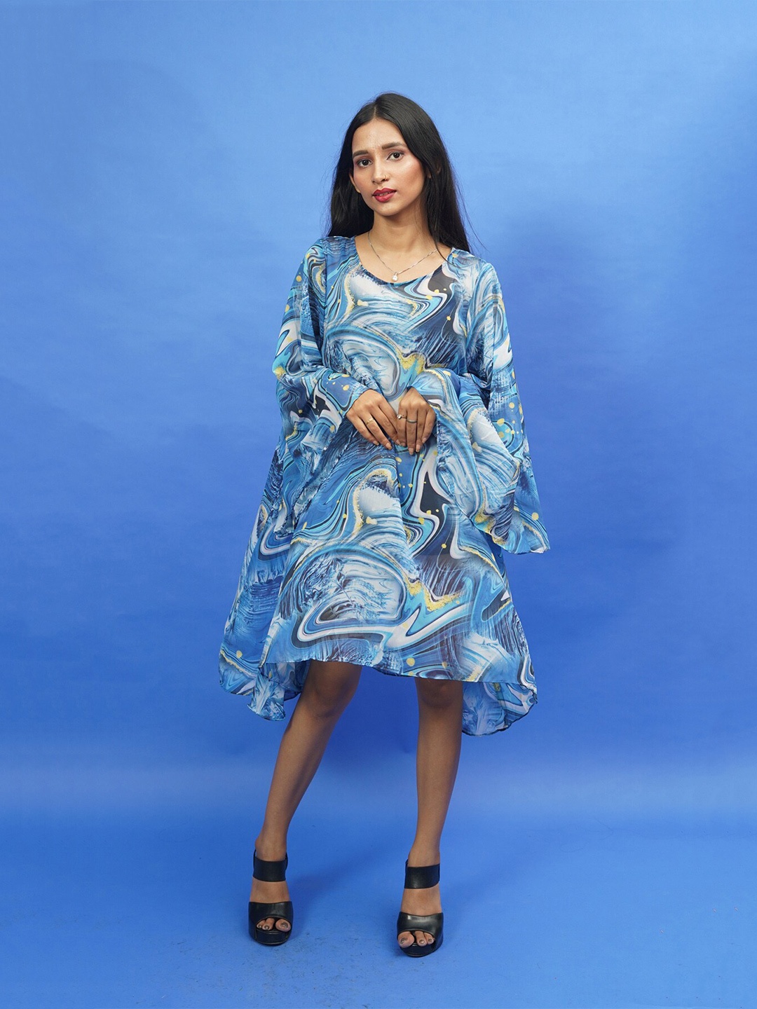 Rajoria Instyle Multicoloured Tropical Georgette Ethnic A-Line Dress, Multi
