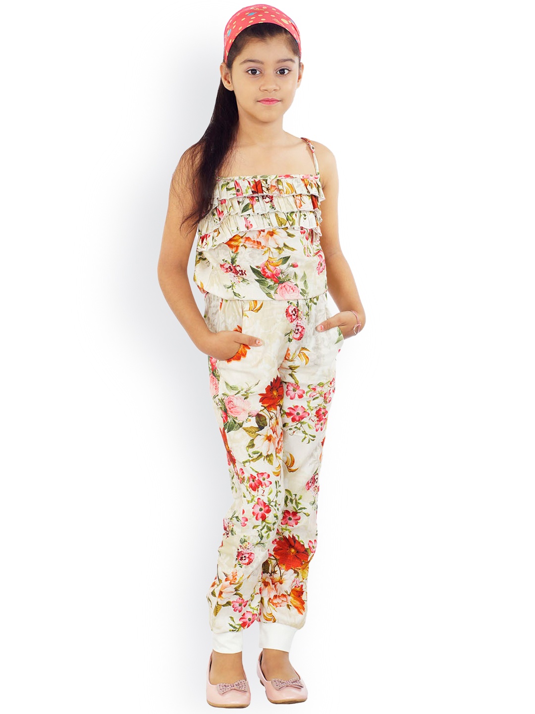 Naughty Ninos Girls Off-White Floral Print Jumpsuit