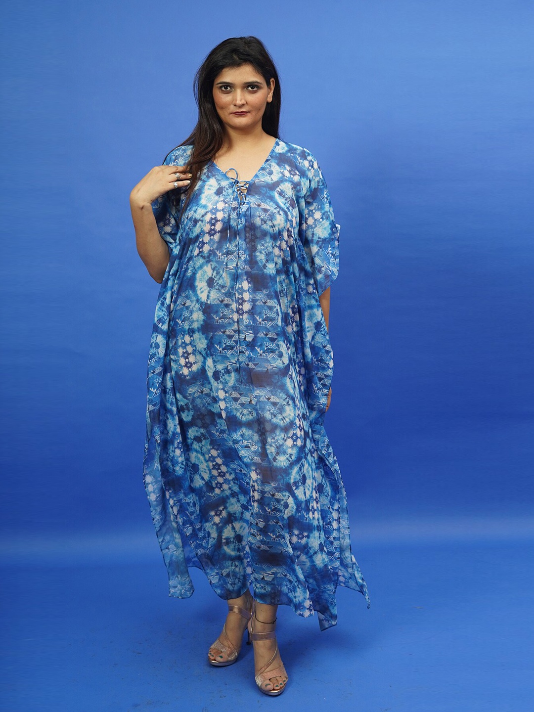 Rajoria Instyle Multicoloured Floral Georgette Ethnic Maxi Dress, Multi