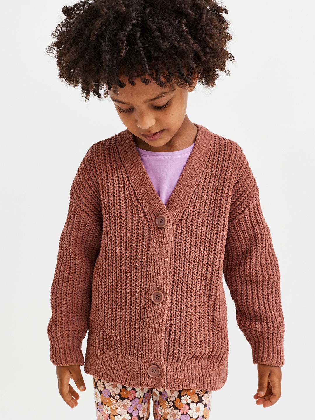 H&M Girls Ribbed Oversized Cardigan, Brown
