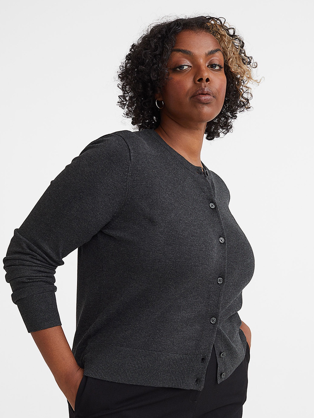H&M Women Fine-Knit Cardigan, Grey