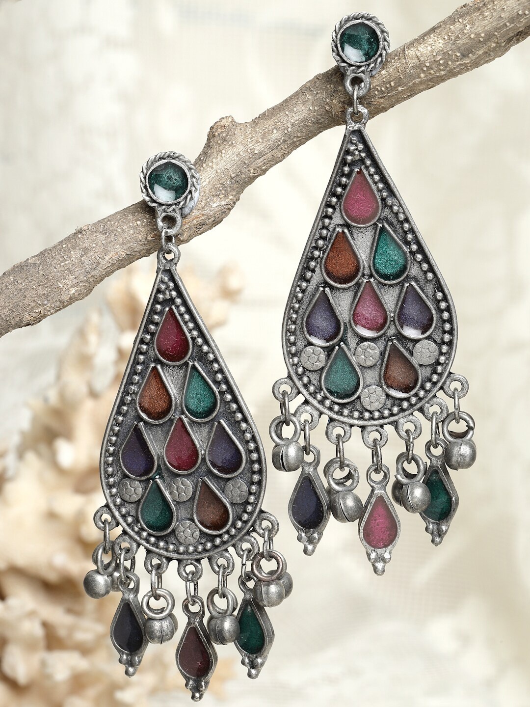 Moedbuille Multicoloured Meenakari Tassel Design Oxidized Silver Plated Tribal Earrings, Multi
Moedbuille Multicoloured Meenakari Tassel Design Oxidized Silver Plated Tribal Earrings, Multi