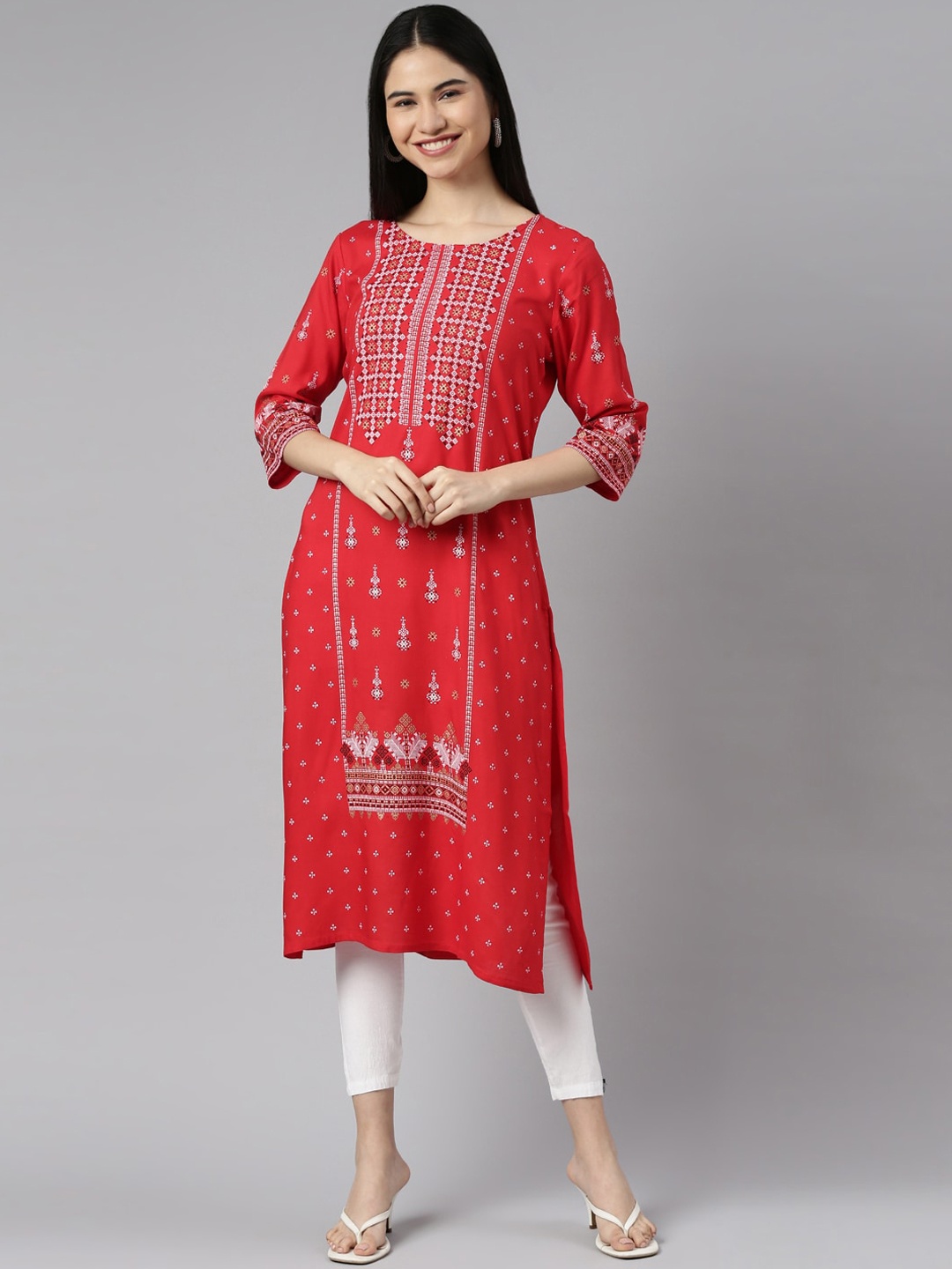 Marcia Women Red Ethnic Motifs Printed Indie Prints Kurta