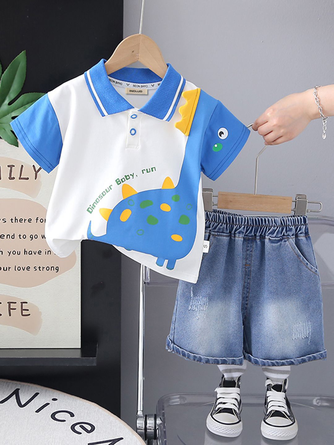 INCLUD Boys Dinosaur Printed Polo Collar T-shirt With Shorts, White
INCLUD Boys Dinosaur Printed Polo Collar T-shirt With Shorts, White