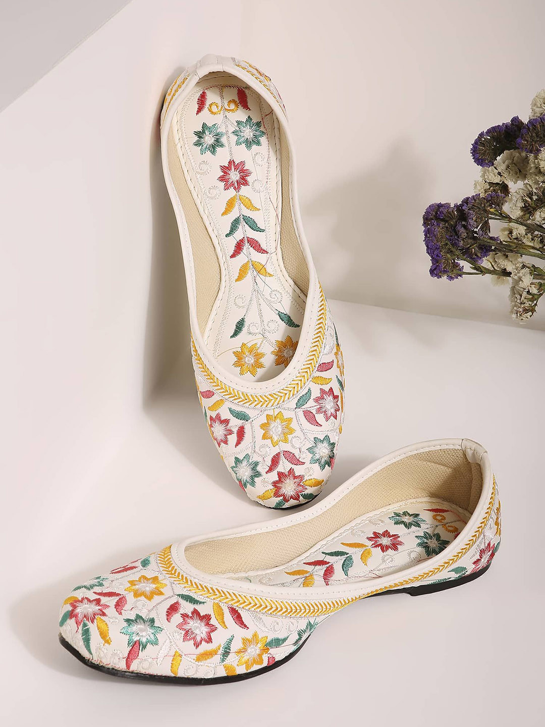 TheChokri Women Woven Design Round Toe Mojaris, White
TheChokri Women Woven Design Round Toe Mojaris, White