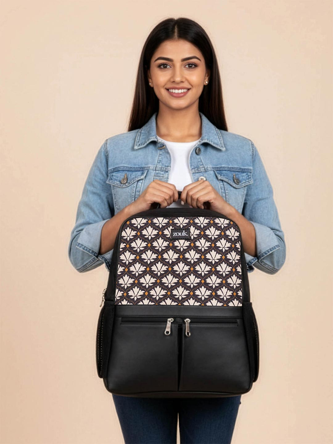 ZOUK Women Black Ethnic Printed Vegan Leather Backpack With Compression Straps-Up to 16 inch
ZOUK Women Black Ethnic Printed Vegan Leather Backpack With Compression Straps-Up to 16 inch