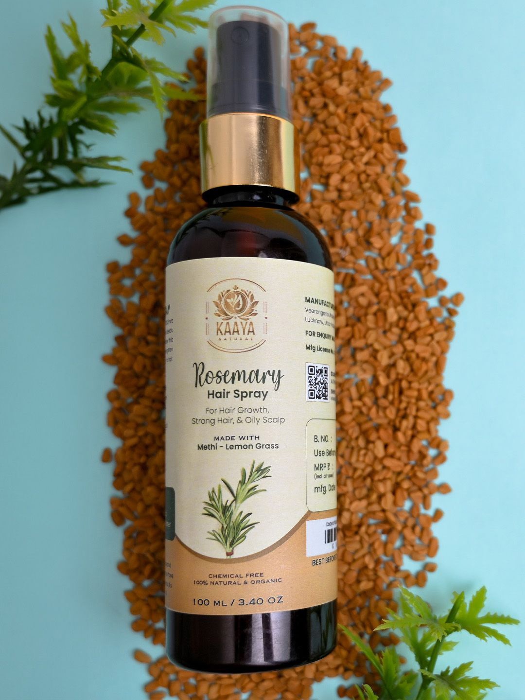 Kaaya Natural Rosemary Hair Spray Infused With Methi & Lemon Grass - 100 ml, Green
Kaaya Natural Rosemary Hair Spray Infused With Methi & Lemon Grass - 100 ml, Green