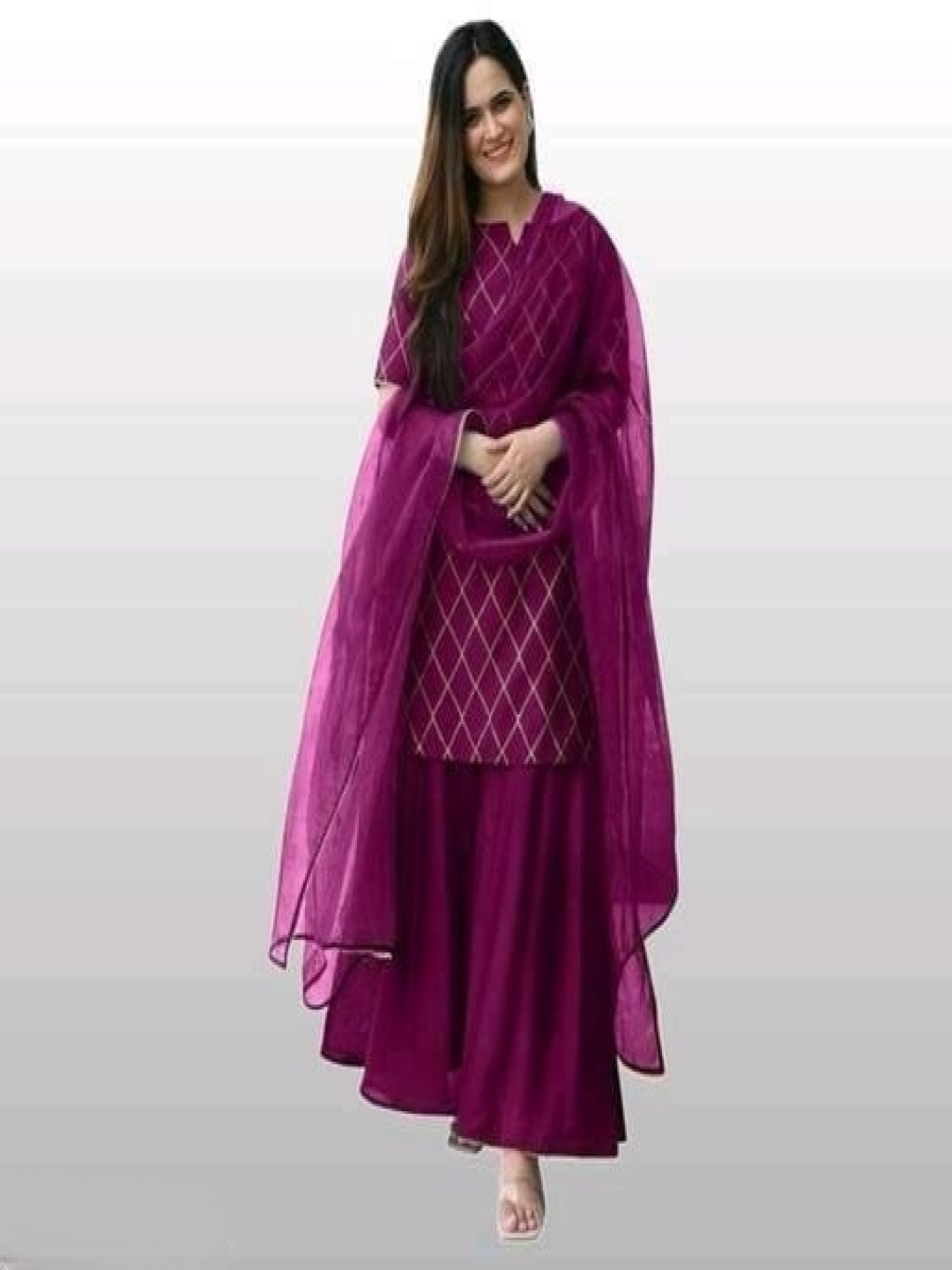 KALINI Geometric Woven Design Round Neck Pure Cotton Straight Kurta & Skirt & Dupatta, Purple
KALINI Geometric Woven Design Round Neck Pure Cotton Straight Kurta & Skirt & Dupatta, Purple