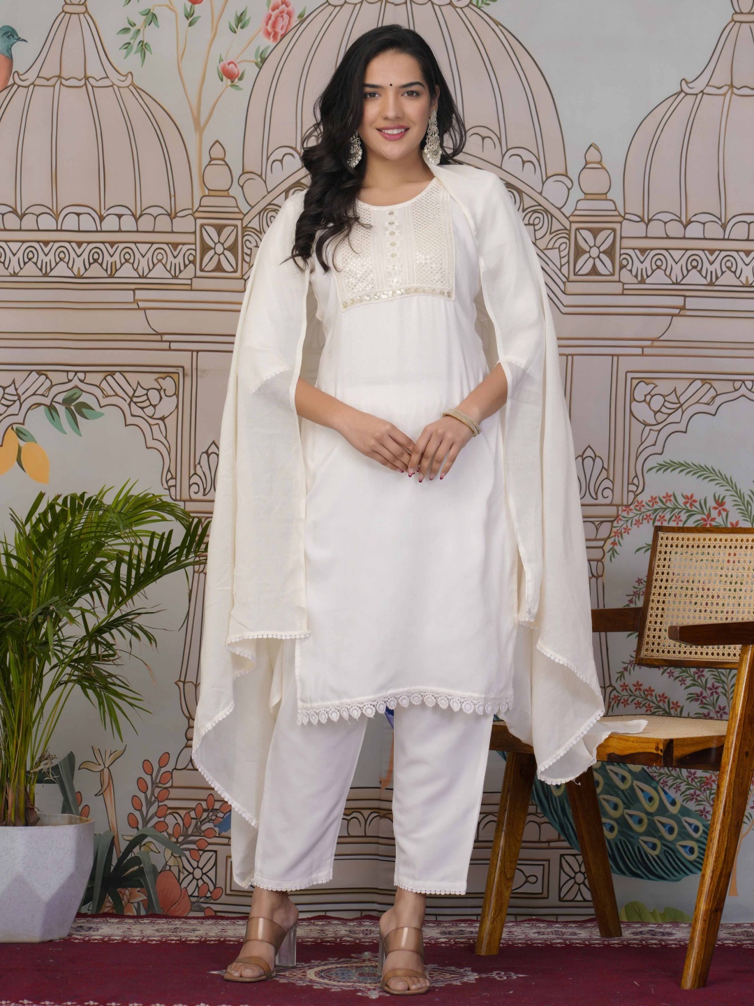 KETAKI FASHION Yoke Design Notch Neck Thread Work Straight Kurta With Trouser & Dupatta, Off white
KETAKI FASHION Yoke Design Notch Neck Thread Work Straight Kurta With Trouser & Dupatta, Off white