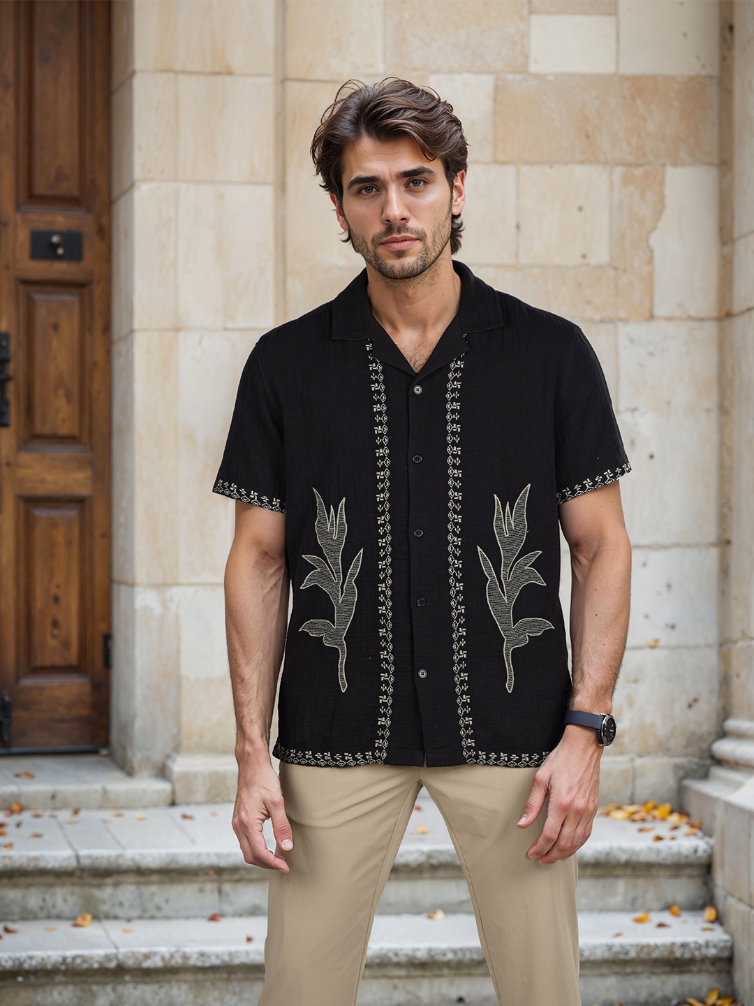 Celio Men Classic Regular Fit Cuban Collar Floral Printed Cotton Casual Shirt, Black
Celio Men Classic Regular Fit Cuban Collar Floral Printed Cotton Casual Shirt, Black