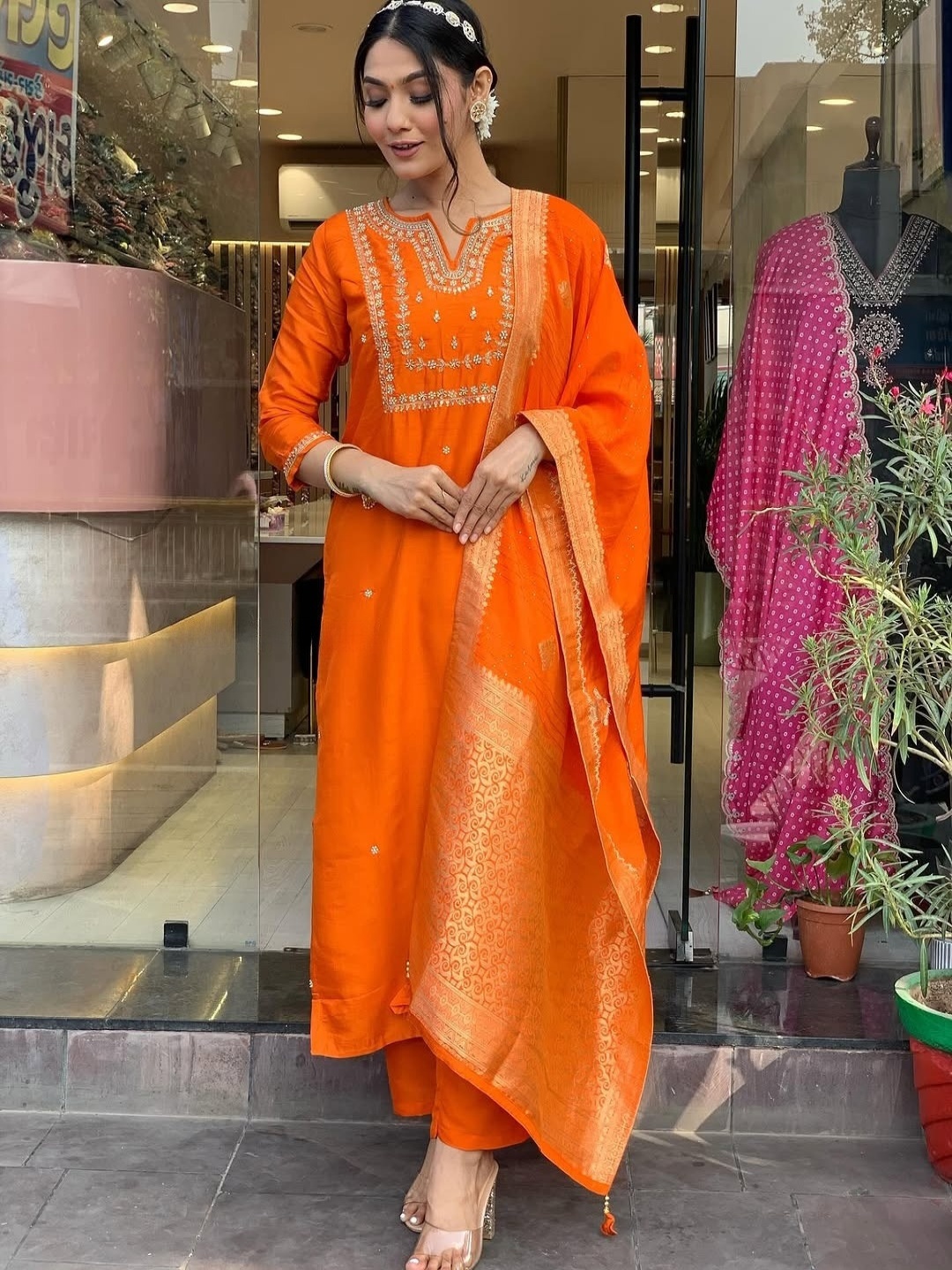 Fashion Ritmo Floral Embroidered Chanderi Silk Kurta With Trouser And Dupatta, Orange
Fashion Ritmo Floral Embroidered Chanderi Silk Kurta With Trouser And Dupatta, Orange
