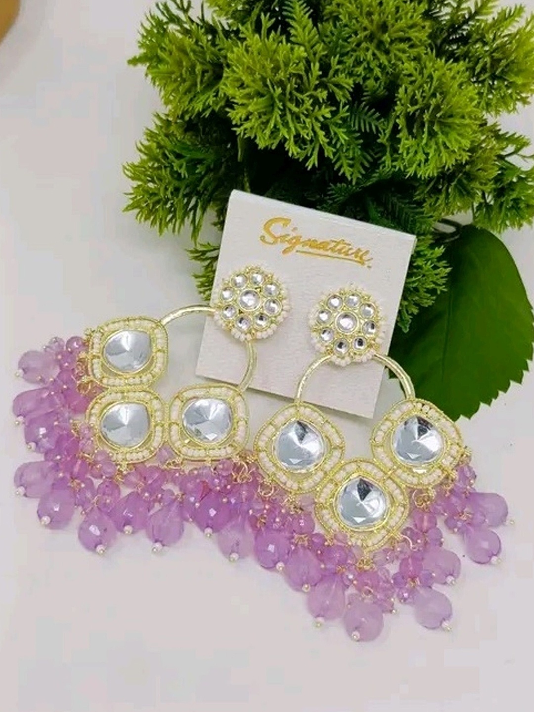 MADDY SPACE Silver-Plated Artificial Stones Studded And Beaded Contemporary Drop Earrings, Lavender
MADDY SPACE Silver-Plated Artificial Stones Studded And Beaded Contemporary Drop Earrings, Lavender