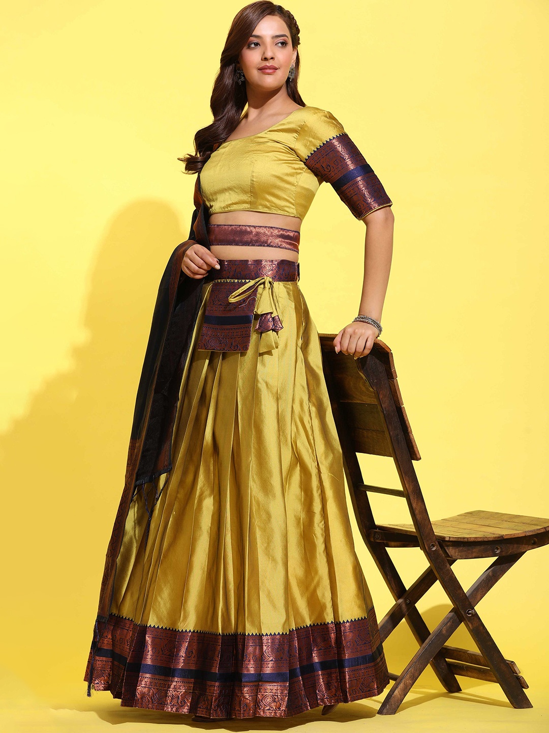 MAGMINA Woven Design Zari Lichi Silk Unstitched Lehenga With Blouse & Dupatta, Yellow
MAGMINA Woven Design Zari Lichi Silk Unstitched Lehenga With Blouse & Dupatta, Yellow
