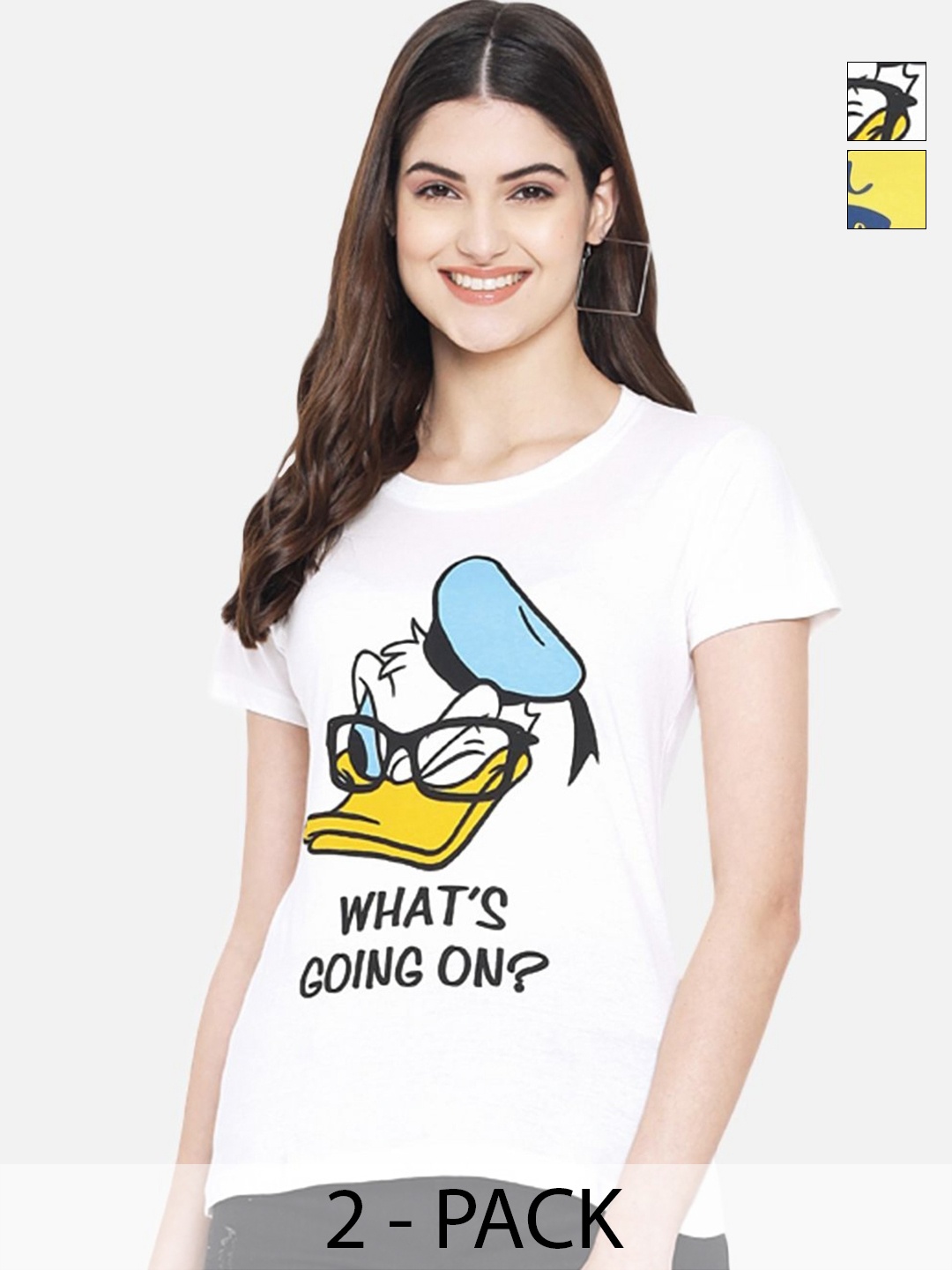 Dreambe Women Pack Of 2 Donald Duck Graphic Printed Round Neck Cotton T-shirts, White
Dreambe Women Pack Of 2 Donald Duck Graphic Printed Round Neck Cotton T-shirts, White