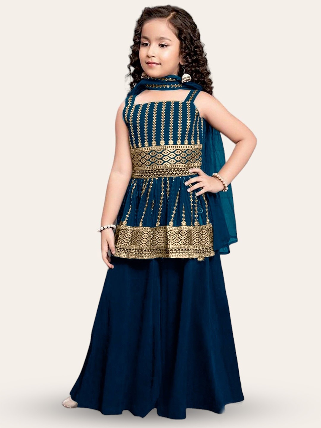 Tulsi Creation Girls Ethnic Motifs Embroidered Stone Work Kurta With Sharara & Dupatta, Blue
Tulsi Creation Girls Ethnic Motifs Embroidered Stone Work Kurta With Sharara & Dupatta, Blue