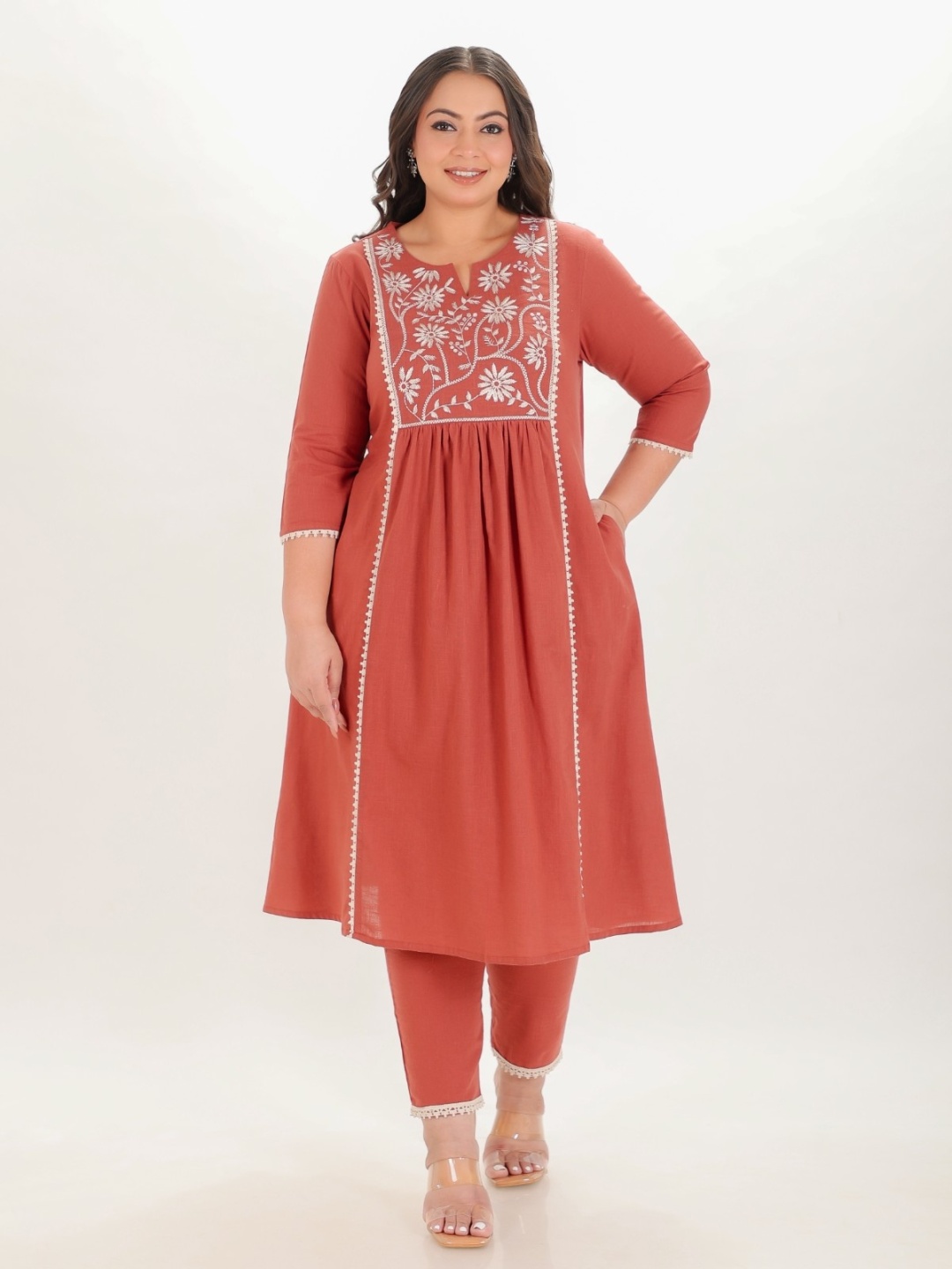 Aramya Floral Embroidered Notch Neck Panelled A-Line Pure Cotton Kurta With Trousers, Red
Aramya Floral Embroidered Notch Neck Panelled A-Line Pure Cotton Kurta With Trousers, Red