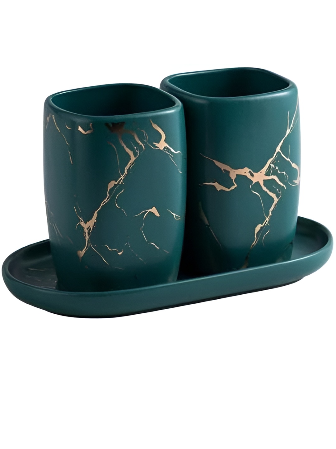 FabSeasons Green & Gold-Toned 3 Pcs Abstract Printed Ceramic Toothbrush Holder With Plate
FabSeasons Green & Gold-Toned 3 Pcs Abstract Printed Ceramic Toothbrush Holder With Plate