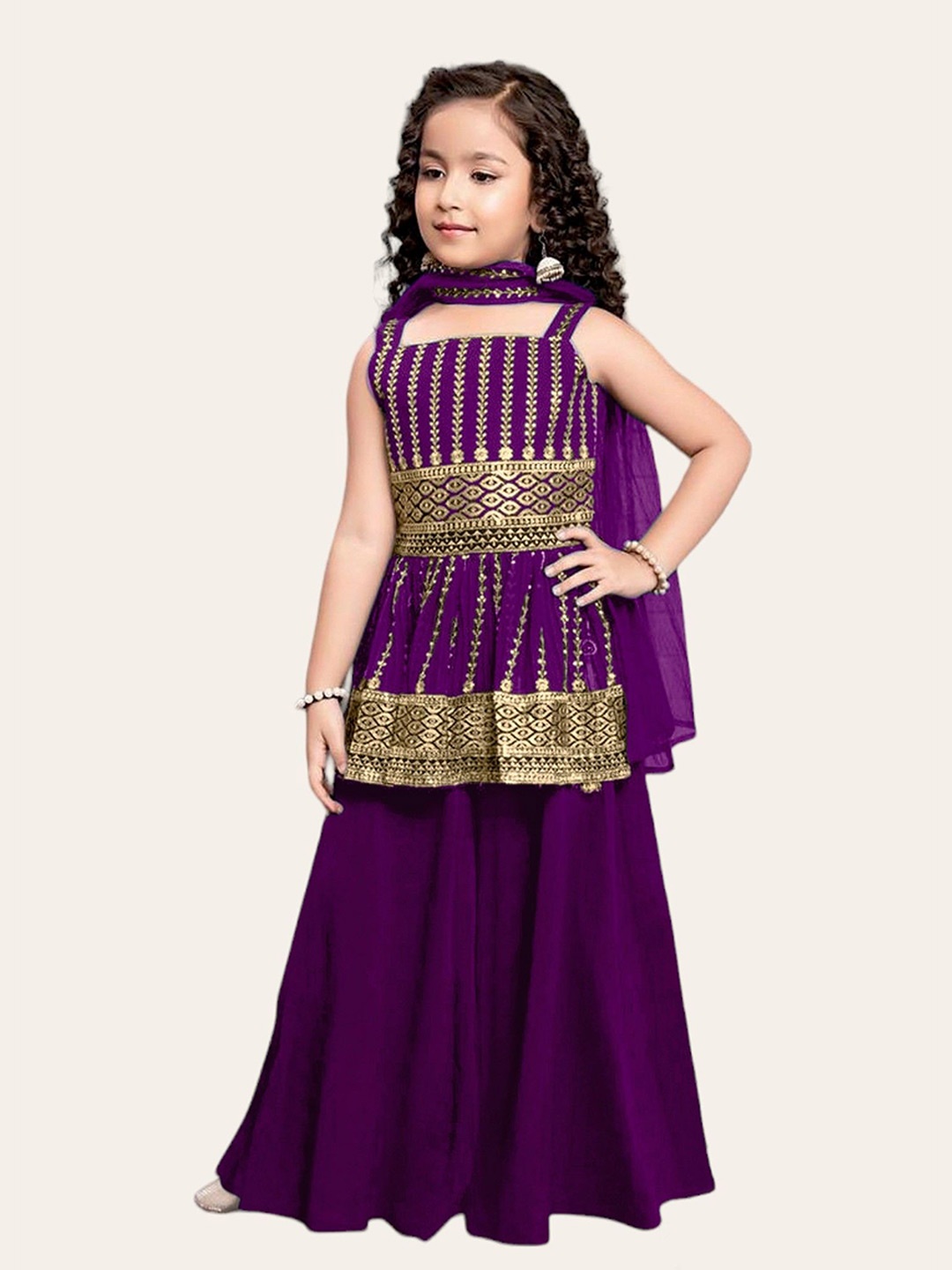 Tulsi Creation Girls Ethnic Motifs Embroidered Stone Work Kurta With Sharara & Dupatta, Purple
Tulsi Creation Girls Ethnic Motifs Embroidered Stone Work Kurta With Sharara & Dupatta, Purple