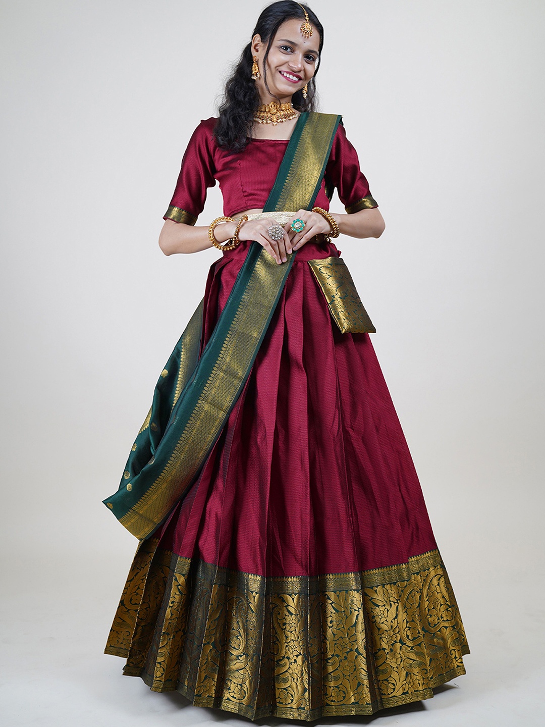 MAGMINA Woven Design Zari Lichi Silk Unstitched Lehenga With Blouse & Dupatta, Maroon
MAGMINA Woven Design Zari Lichi Silk Unstitched Lehenga With Blouse & Dupatta, Maroon