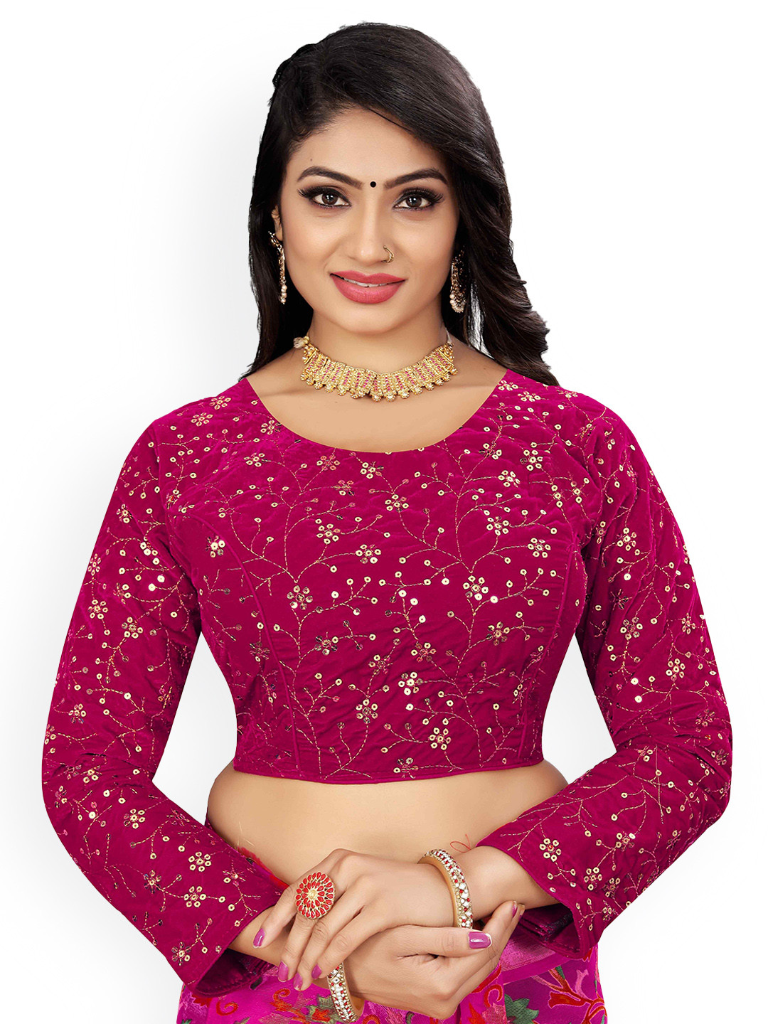 HERE&NOW Sequin-Embroidered Princess Cut Long Sleeves Saree Blouse, Pink
HERE&NOW Sequin-Embroidered Princess Cut Long Sleeves Saree Blouse, Pink