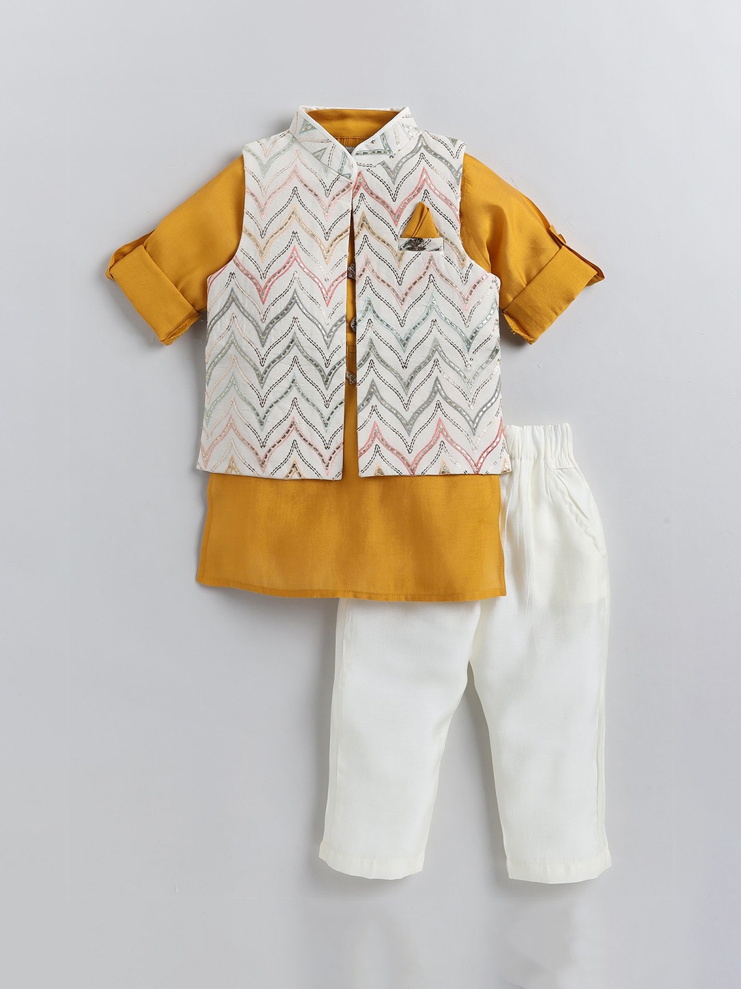 LITTLE COLLARS Boys Mandarin Collar Cotton Silk Straight Kurta With Trouser & Nehru Jacket, Mustard
LITTLE COLLARS Boys Mandarin Collar Cotton Silk Straight Kurta With Trouser & Nehru Jacket, Mustard
