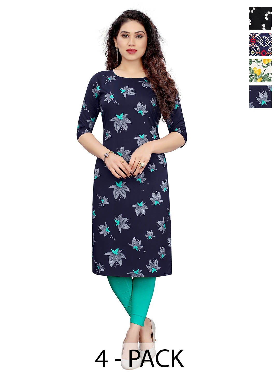 KETAKI FASHION Selection Of 4 Geometric Printed Round Neck Straight Kurtas, Navy blue
KETAKI FASHION Selection Of 4 Geometric Printed Round Neck Straight Kurtas, Navy blue